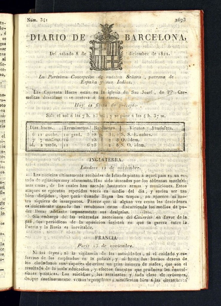 Miniatura de Diario de Barcelona del 8 de diciembre de 1821