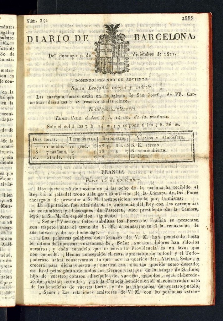 Miniatura de Diario de Barcelona del 9 de diciembre de 1821