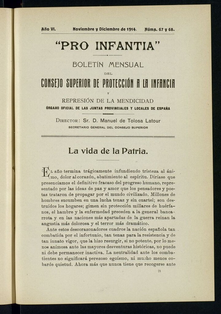 Miniatura de Pro Infantia : boletín del Consejo Superior de Protección a la Infancia y Represión de la Mendicidad de noviembre-diciembre de 1914