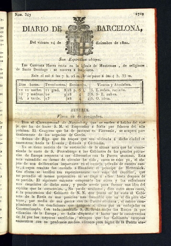 Miniatura de Diario de Barcelona del 14 de diciembre de 1821