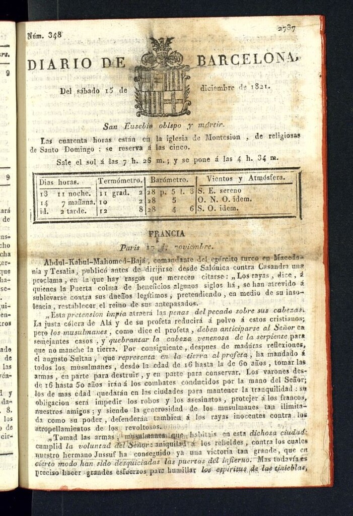 Miniatura de Diario de Barcelona del 15 de diciembre de 1821