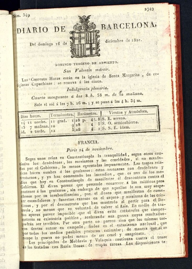 Miniatura de Diario de Barcelona del 16 de diciembre de 1821