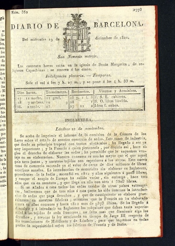 Miniatura de Diario de Barcelona del 19 de diciembre de 1821