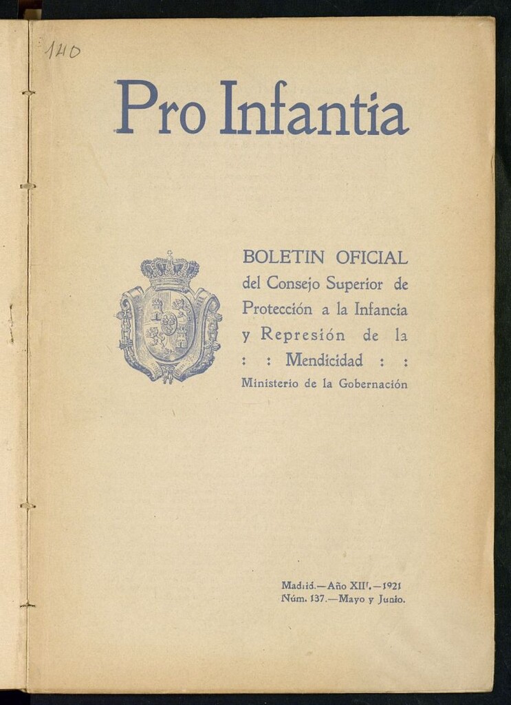 Miniatura de Pro Infantia : boletín del Consejo Superior de Protección a la Infancia y Represión de la Mendicidad de mayo-junio de 1921