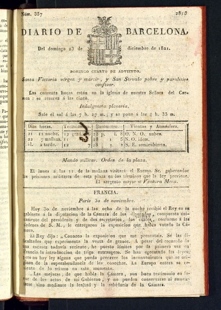 Miniatura de Diario de Barcelona del 23 de diciembre de 1821