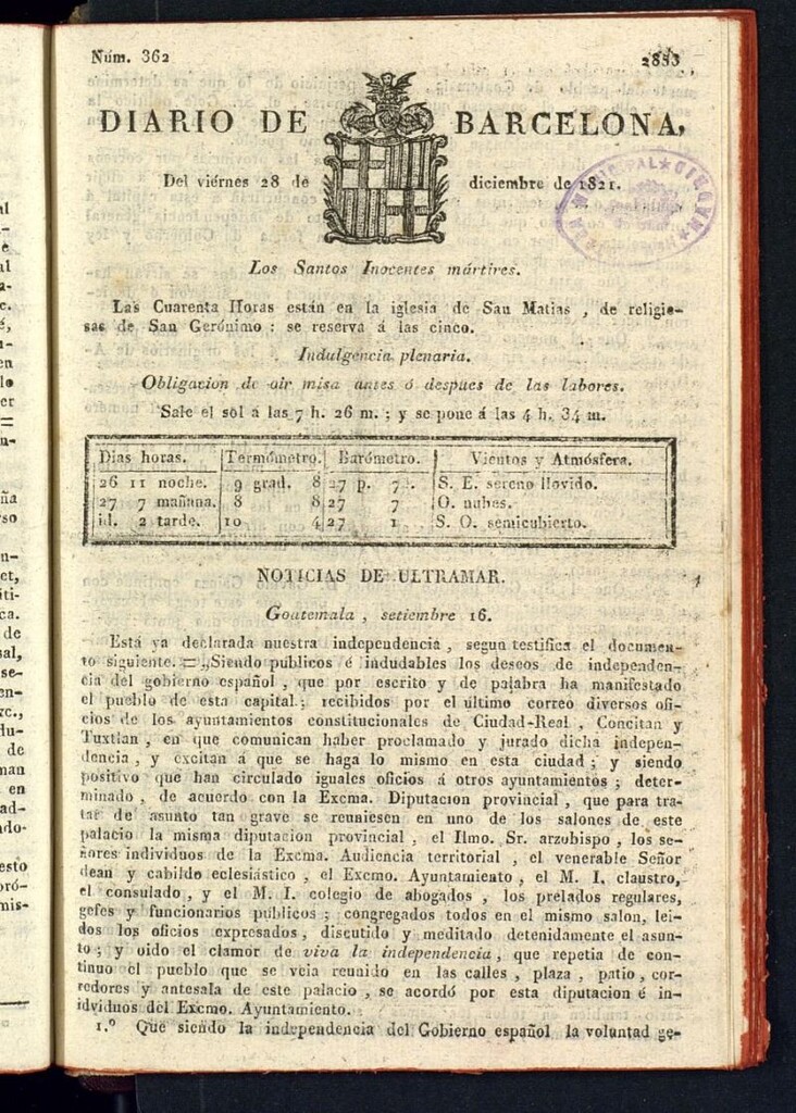Miniatura de Diario de Barcelona del 28 de diciembre de 1821
