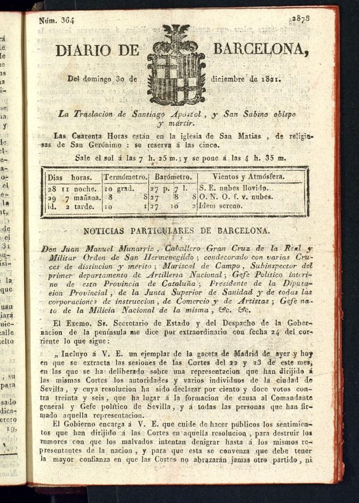 Miniatura de Diario de Barcelona del 30 de diciembre de 1821