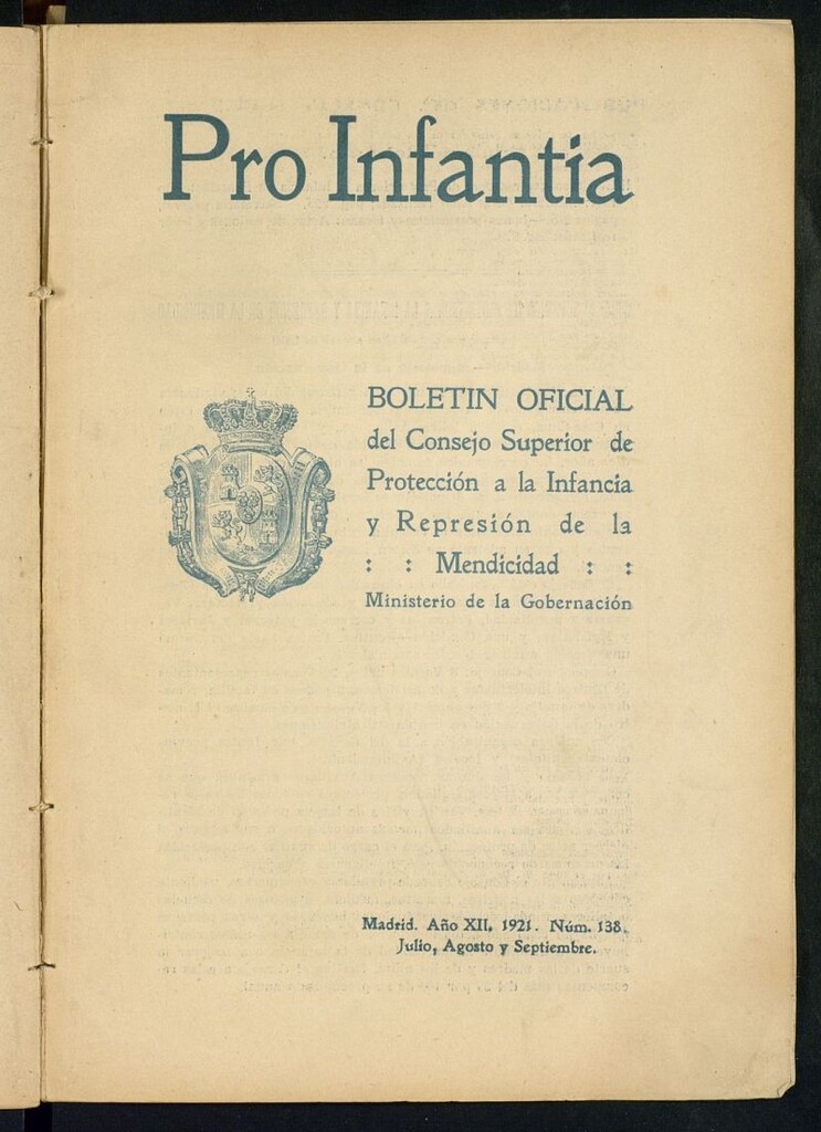 Miniatura de Pro Infantia : boletín del Consejo Superior de Protección a la Infancia y Represión de la Mendicidad de julio-agosto-septiembre de 1921