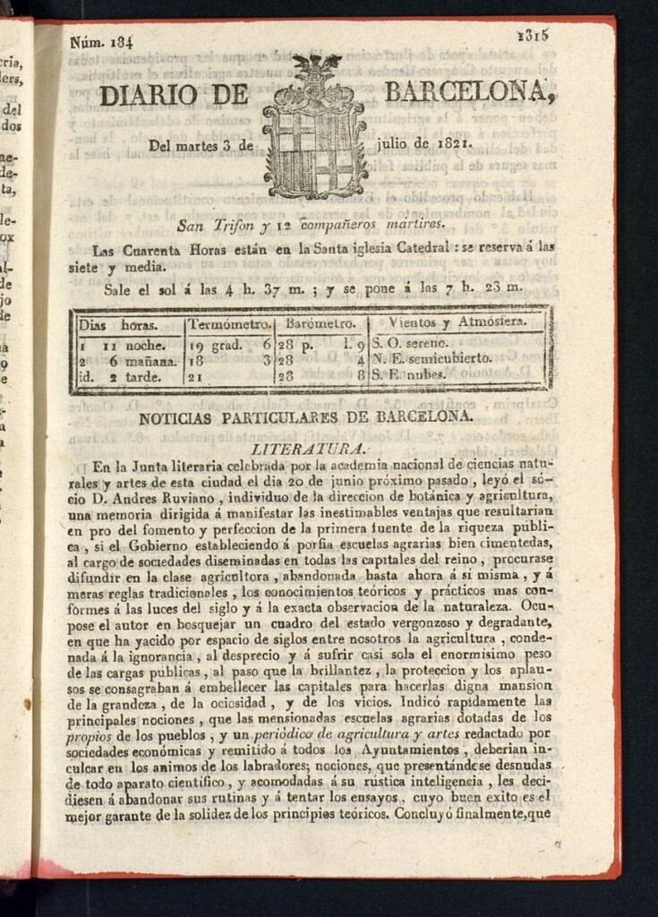 Miniatura de Diario de Barcelona del 3 de julio de 1821