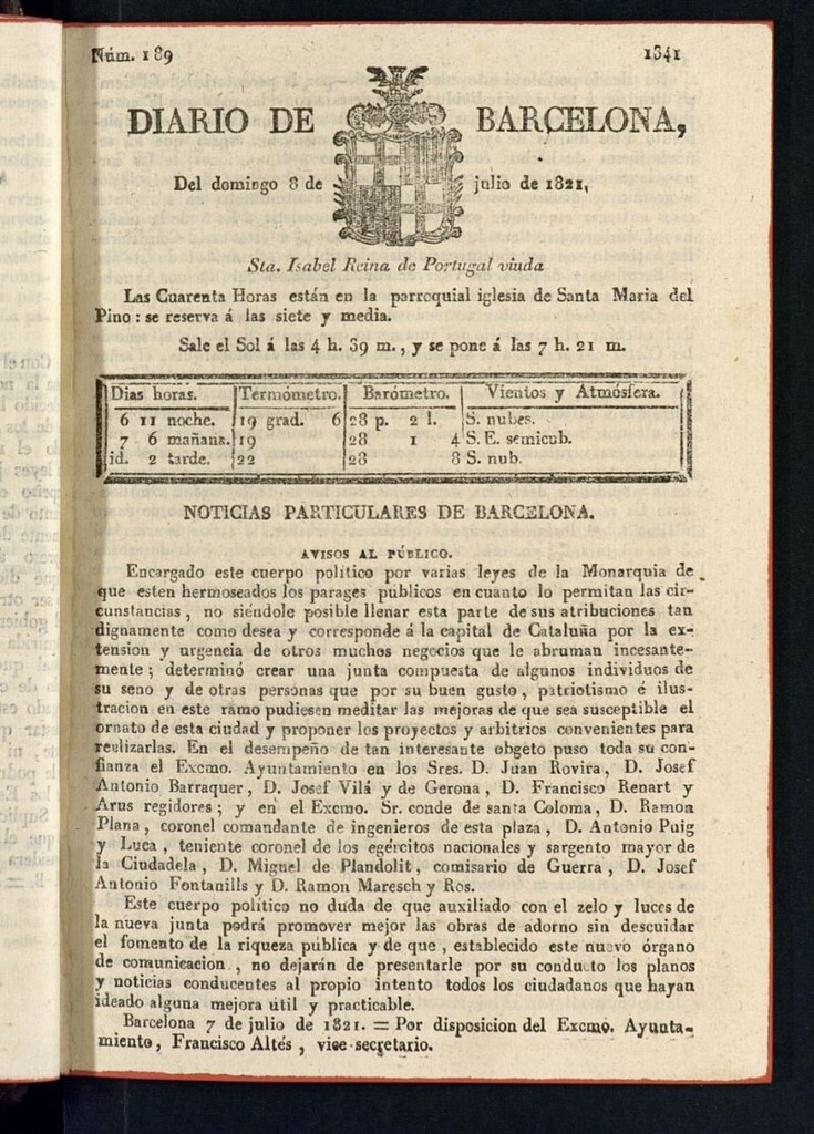 Miniatura de Diario de Barcelona del 8 de julio de 1821
