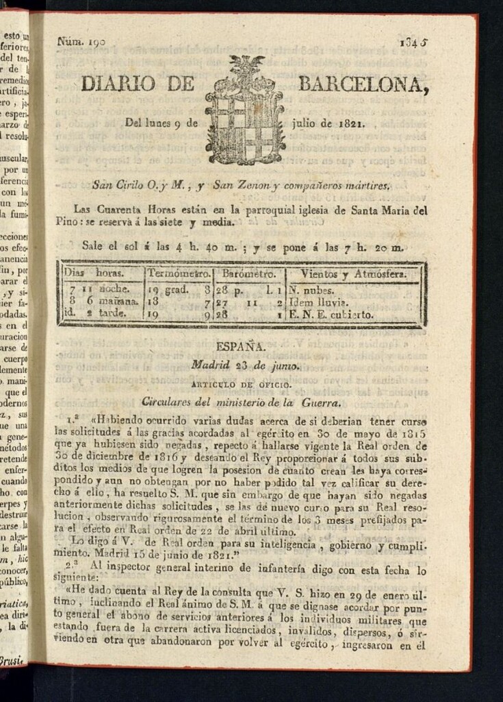 Miniatura de Diario de Barcelona del 9 de julio de 1821