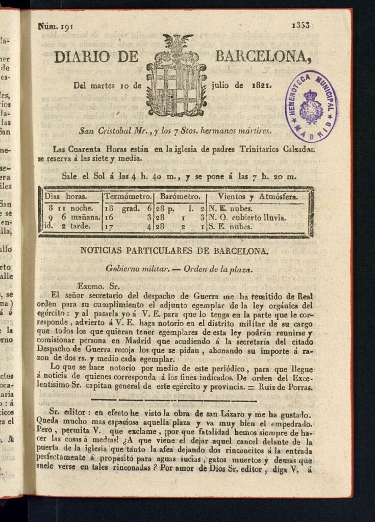 Miniatura de Diario de Barcelona del 10 de julio de 1821