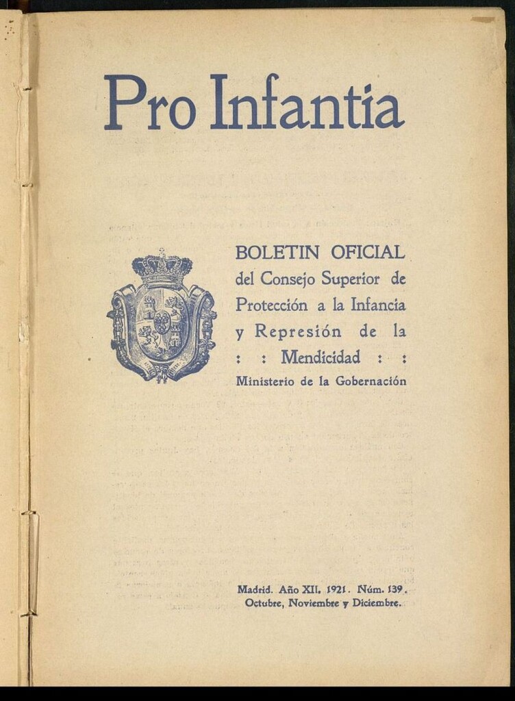 Miniatura de Pro Infantia : boletín del Consejo Superior de Protección a la Infancia y Represión de la Mendicidad de octubre-noviembre-diciembre de 1921