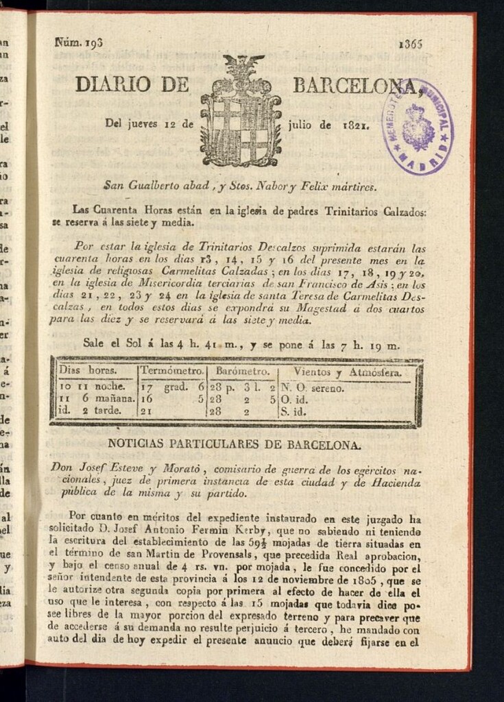 Miniatura de Diario de Barcelona del 12 de julio de 1821