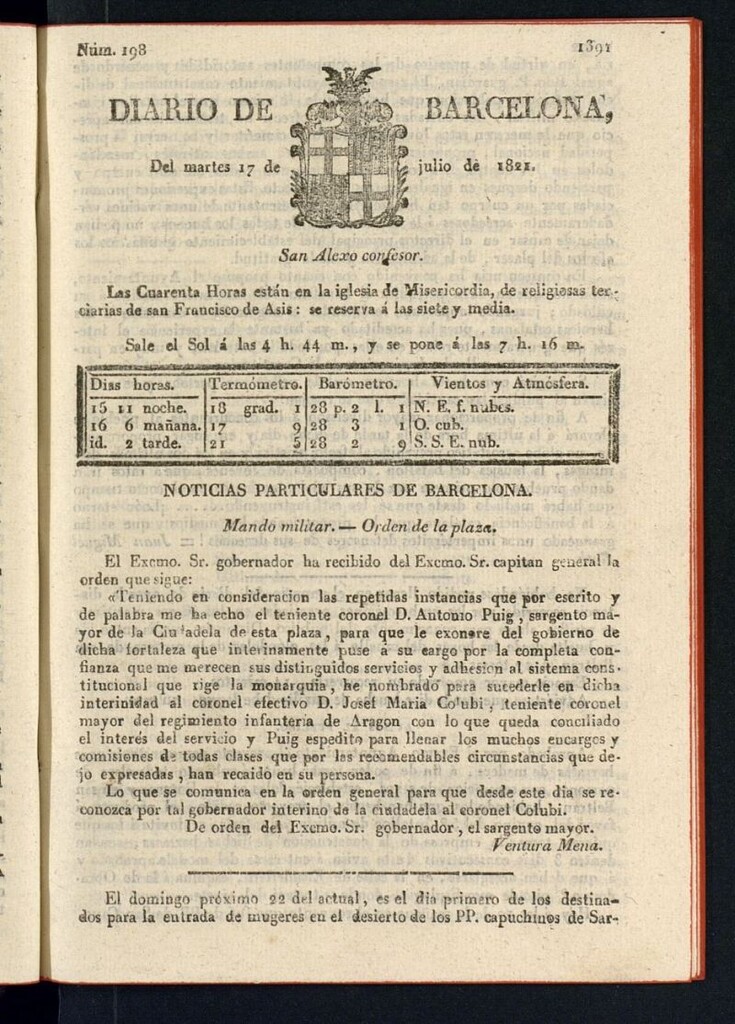 Miniatura de Diario de Barcelona del 17 de julio de 1821