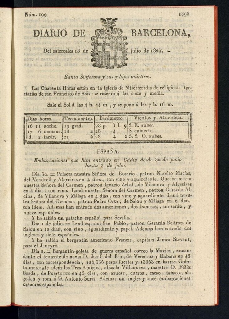 Miniatura de Diario de Barcelona del 18 de julio de 1821
