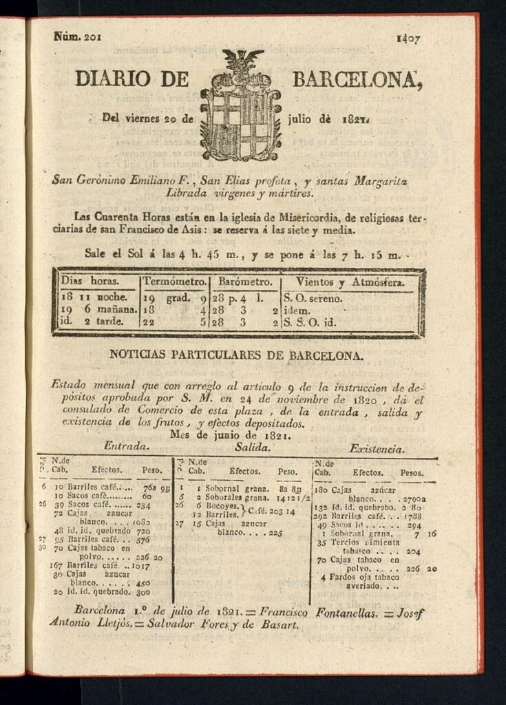 Miniatura de Diario de Barcelona del 20 de julio de 1821