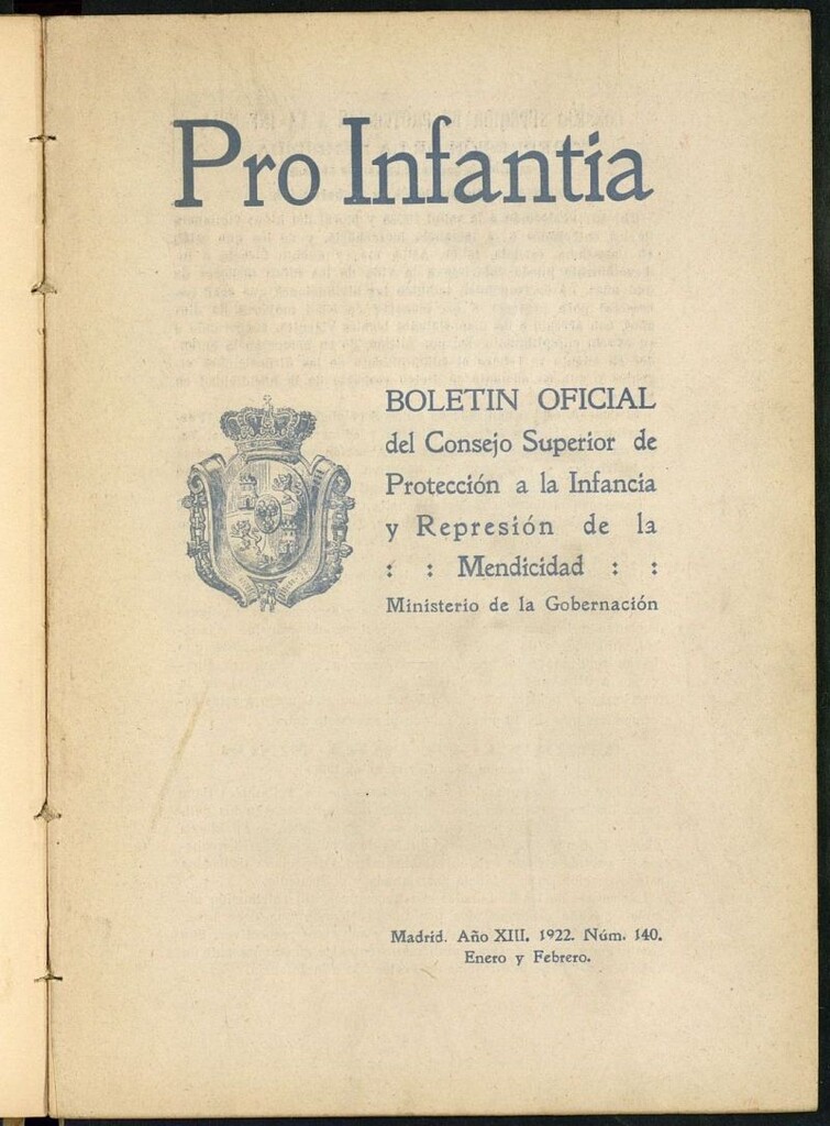 Miniatura de Pro Infantia : boletín del Consejo Superior de Protección a la Infancia y Represión de la Mendicidad de enero-febrero de 1922