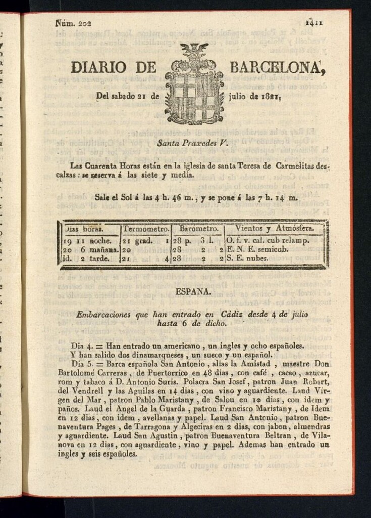 Miniatura de Diario de Barcelona del 21 de julio de 1821