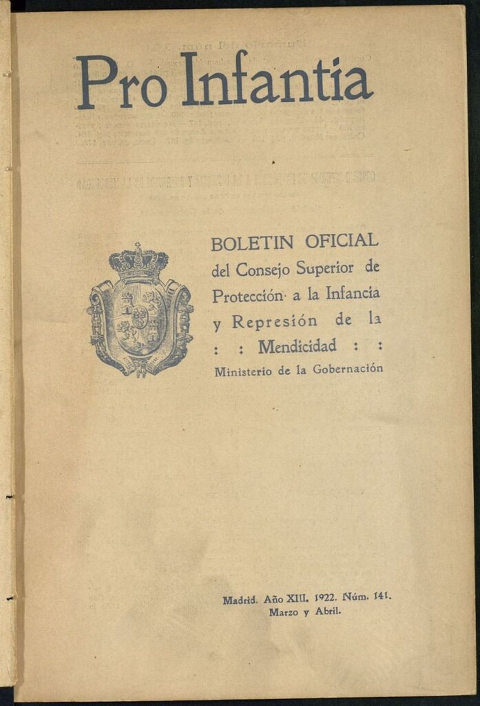 Miniatura de Pro Infantia : boletín del Consejo Superior de Protección a la Infancia y Represión de la Mendicidad de marzo-abril de 1922