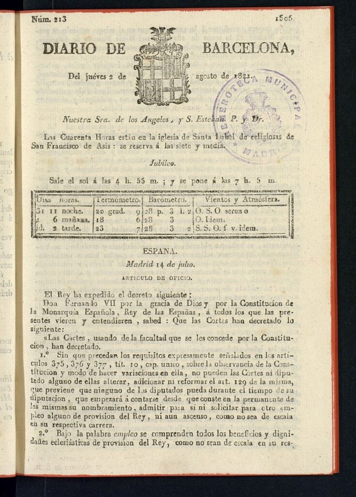 Miniatura de Diario de Barcelona del 2 de agosto de 1821