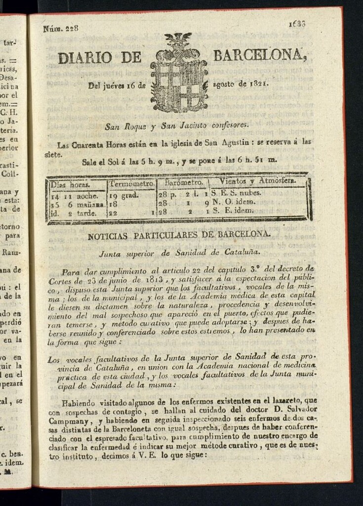 Miniatura de Diario de Barcelona del 16 de agosto de 1821
