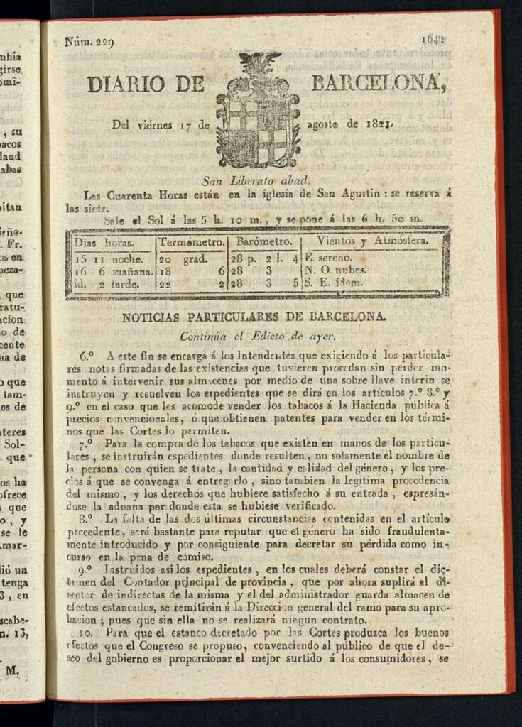 Miniatura de Diario de Barcelona del 17 de agosto de 1821
