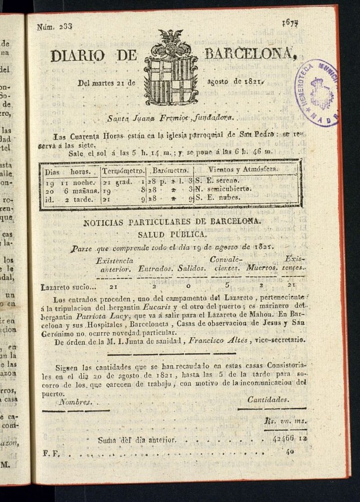 Miniatura de Diario de Barcelona del 21 de agosto de 1821