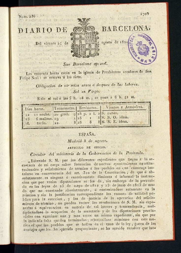 Miniatura de Diario de Barcelona del 24 de agosto de 1821