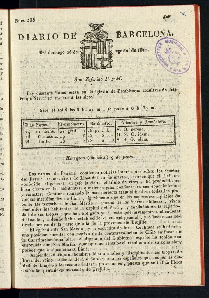 Miniatura de Diario de Barcelona del 26 de agosto de 1821