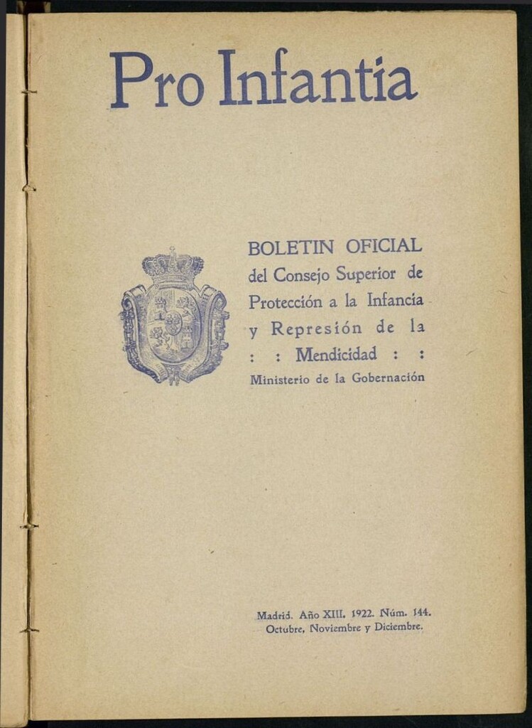 Miniatura de Pro Infantia : boletín del Consejo Superior de Protección a la Infancia y Represión de la Mendicidad de octubre-noviembre-diciembre de 1922