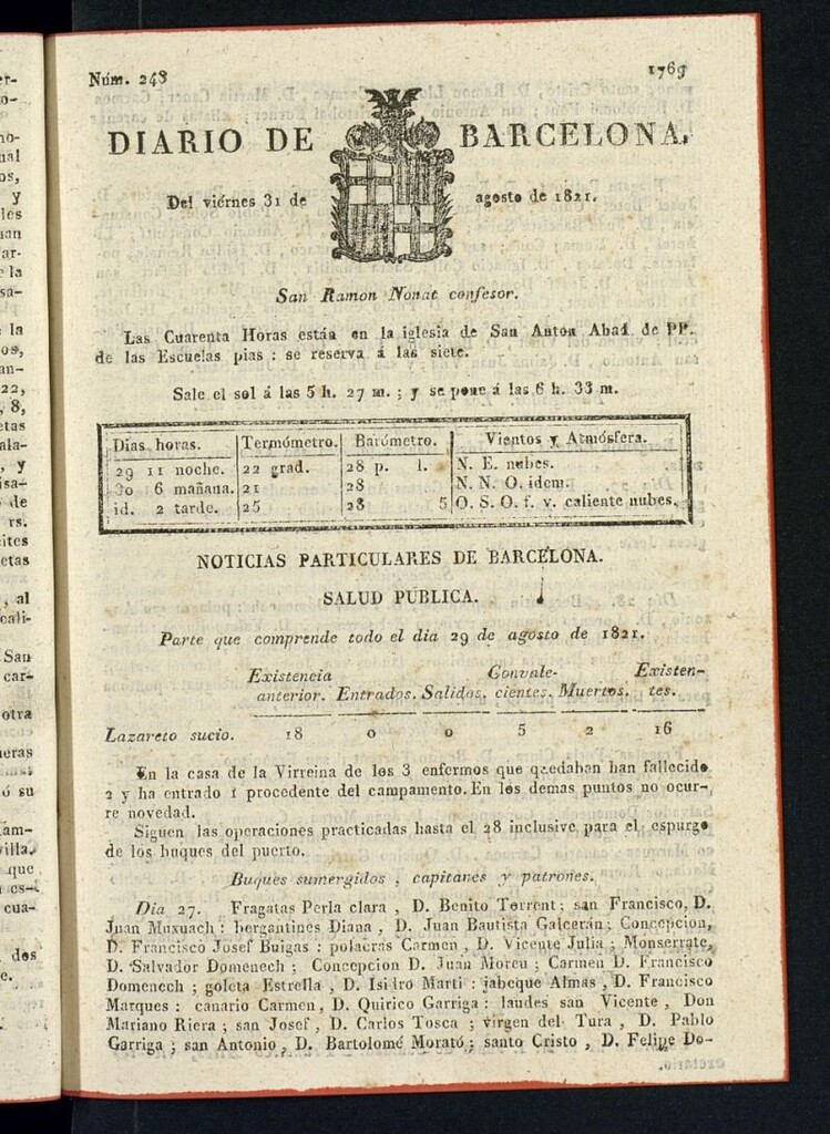 Miniatura de Diario de Barcelona del 31 de agosto de 1821