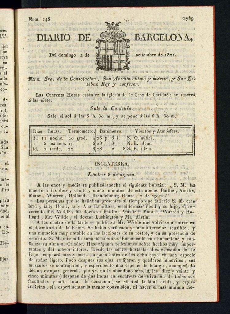 Miniatura de Diario de Barcelona del 2 de septiembre de 1821