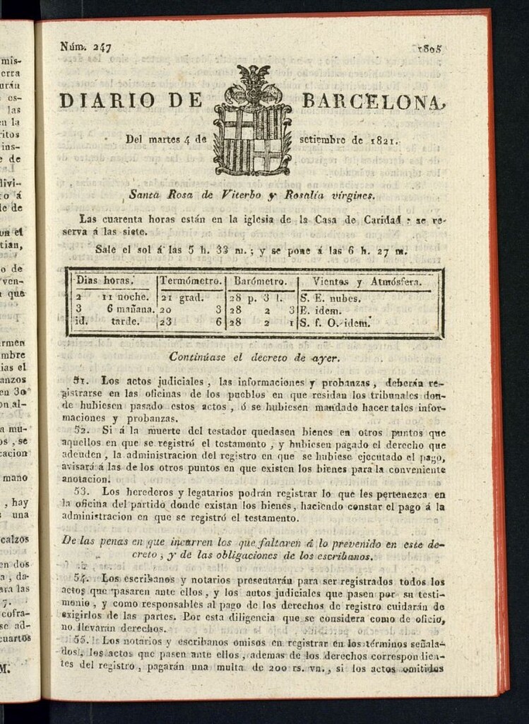 Miniatura de Diario de Barcelona del 4 de septiembre de 1821