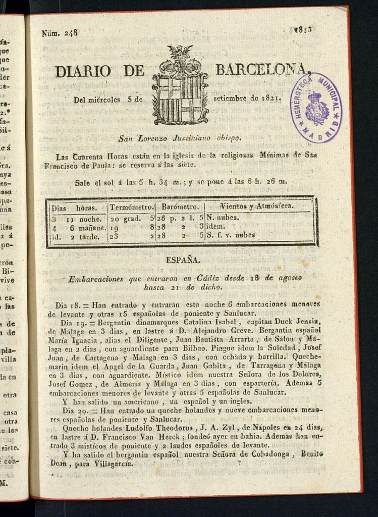 Miniatura de Diario de Barcelona del 5 de septiembre de 1821