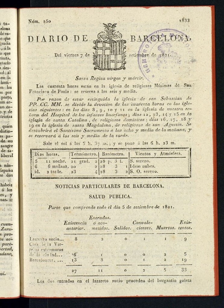 Miniatura de Diario de Barcelona del 7 de septiembre de 1821