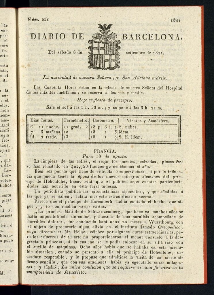 Miniatura de Diario de Barcelona del 8 de septiembre de 1821