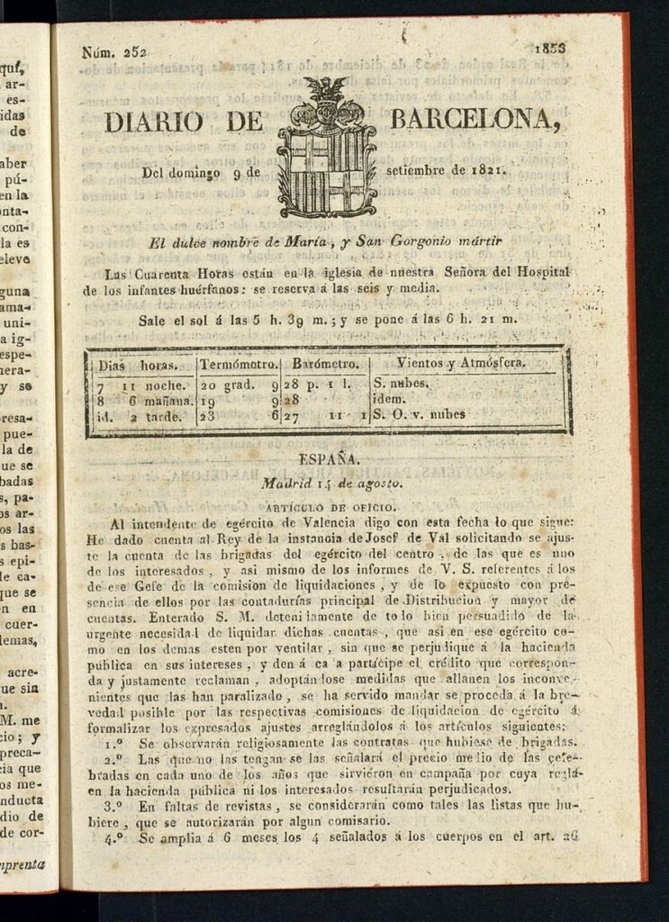 Miniatura de Diario de Barcelona del 9 de septiembre de 1821