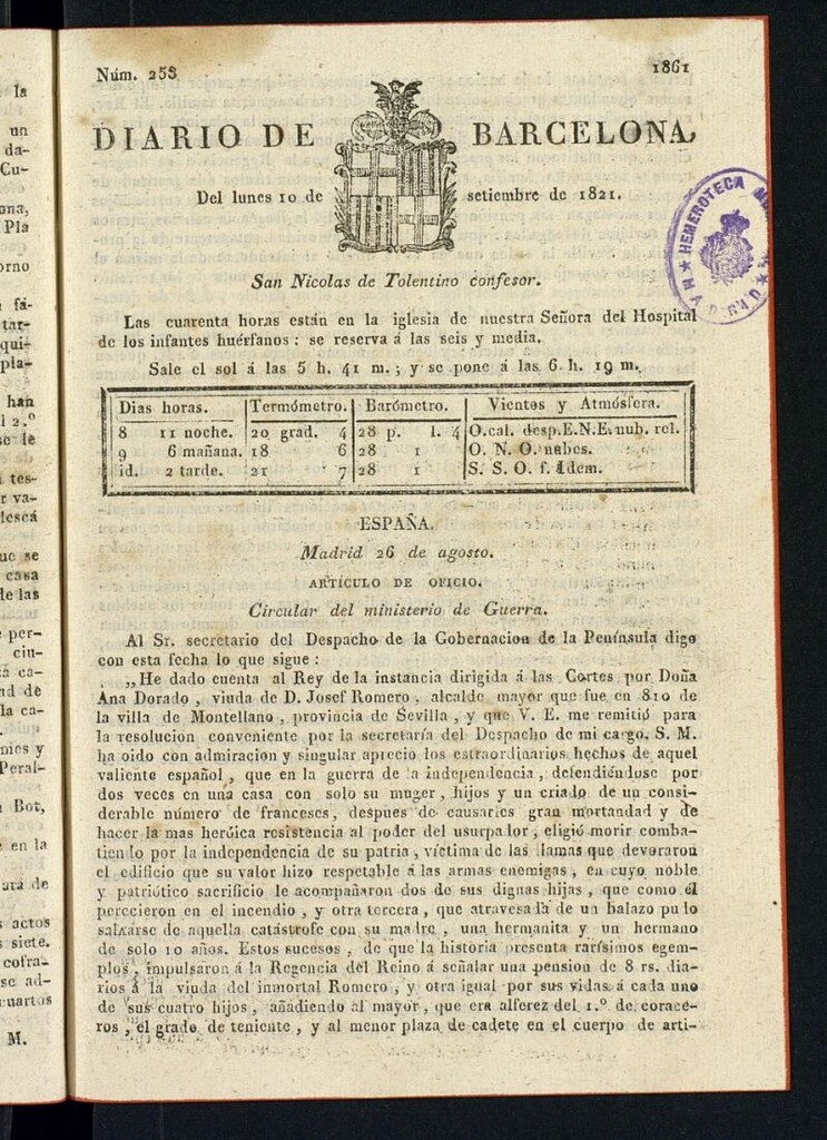 Miniatura de Diario de Barcelona del 10 de septiembre de 1821