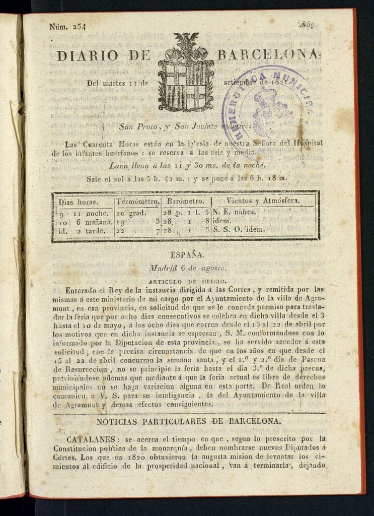 Miniatura de Diario de Barcelona del 11 de septiembre de 1821