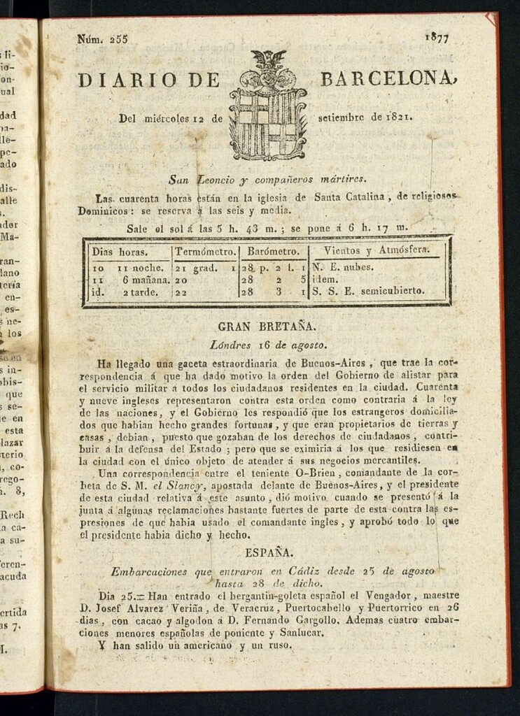 Miniatura de Diario de Barcelona del 12 de septiembre de 1821