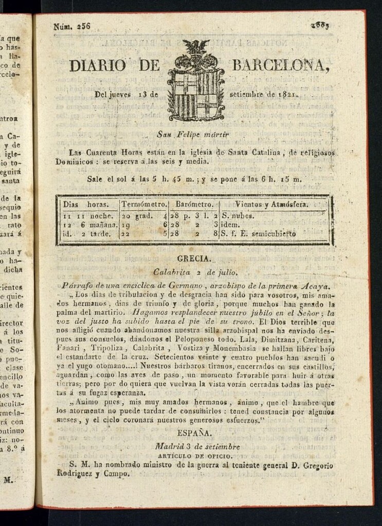 Miniatura de Diario de Barcelona del 13 de septiembre de 1821