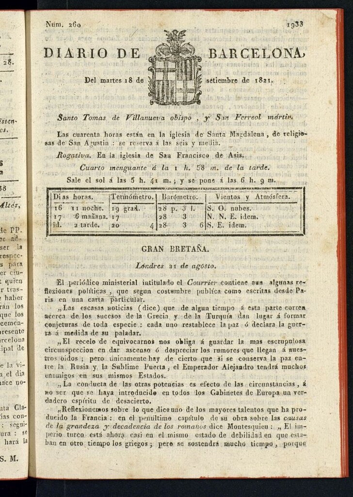 Miniatura de Diario de Barcelona del 18 de septiembre de 1821