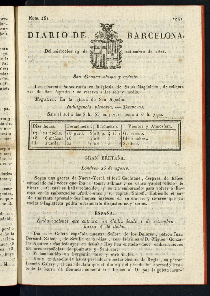 Miniatura de Diario de Barcelona del 19 de septiembre de 1821