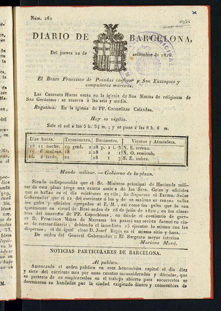 Miniatura de Diario de Barcelona del 20 de septiembre de 1821