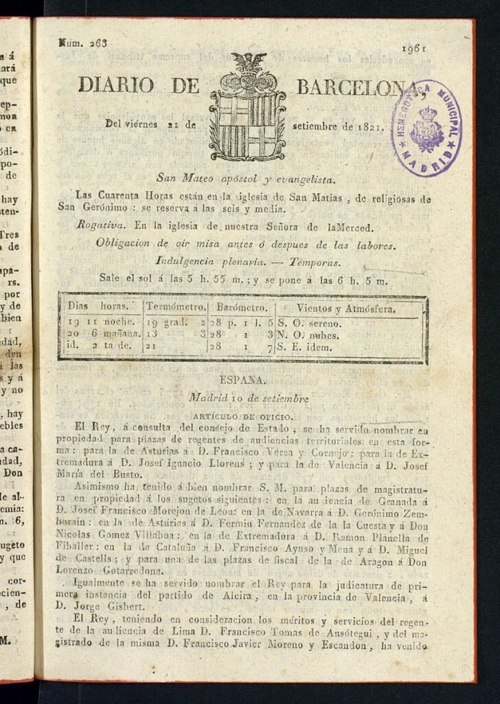 Miniatura de Diario de Barcelona del 21 de septiembre de 1821