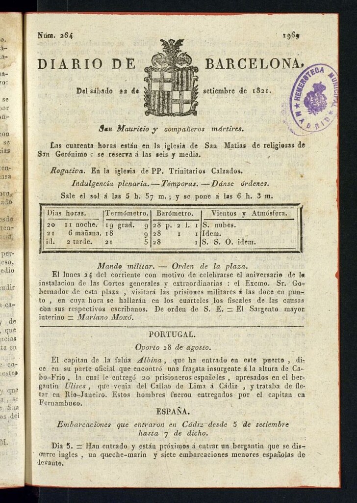 Miniatura de Diario de Barcelona del 22 de septiembre de 1821