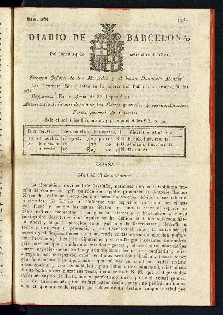 Miniatura de Diario de Barcelona del 24 de septiembre de 1821