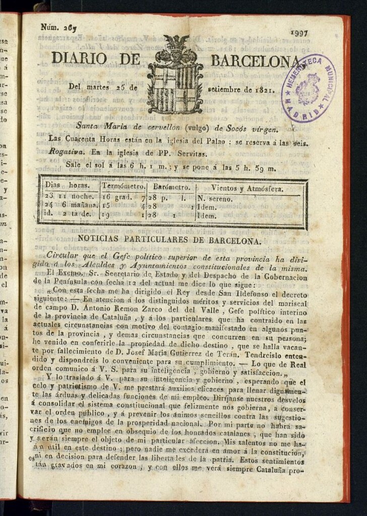 Miniatura de Diario de Barcelona del 25 de septiembre de 1821