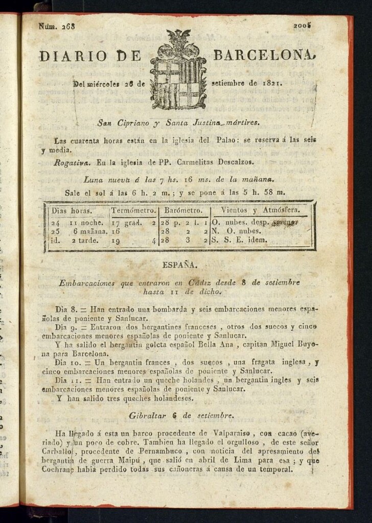 Miniatura de Diario de Barcelona del 26 de septiembre de 1821